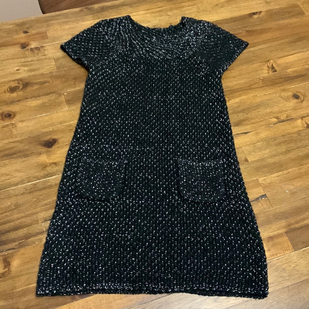 Knitted dress for girl. Size M 7-8. Black